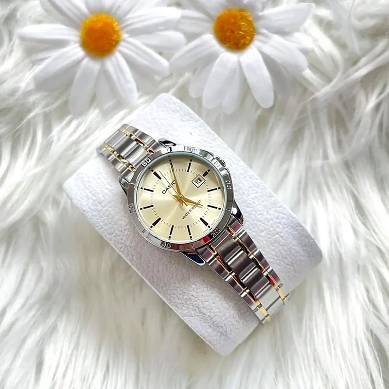 Casio Enticer Japan Quartz Champagne Dial Ladies Watch- LTP-V004SG-9A